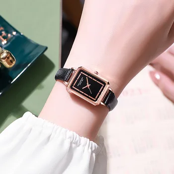 Новые студенческие часы, женская мода и простой темперамент, квадратный кварцевый ремень, женские часы