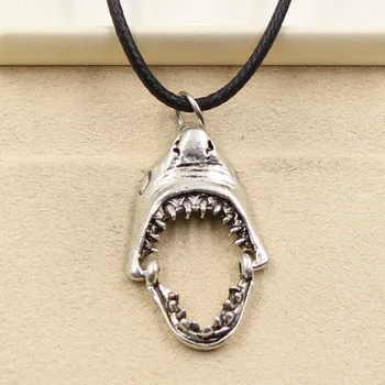 Новый Прочный черный Шнур из искусственной кожи с открытой головой Акулы, Чокер, шарм, ожерелье 