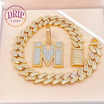 Ожерелье с надписью Drip Jewelry с инициалами для женщин, подвеска Iced Out золотого цвета, пользовательское название, позолоченное в стиле хип-хоп