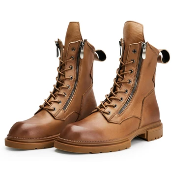 Осенние мужские ботильоны из натуральной кожи, уличные мотоциклетные ботинки, винтажная рабочая обувь, нескользящая износостойкая зимняя мужская обувь