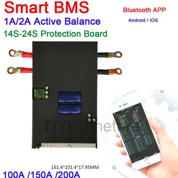 Плата защиты литиевой батареи с активным балансом 1A/2A Smart BMS 14S ~ 24S 100A 150A 200A 300A 400A Bluetooth APP Lifepo4 li-ion