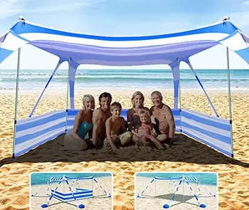 Пляжная палатка UPF50 + Против ветра с Пескостойким ветрозащитным экраном для частного Пляжа, Устойчивая Конструкция из 8 Мешков с песком, Пляжный Навес, Солнцезащитный козырек для переноски