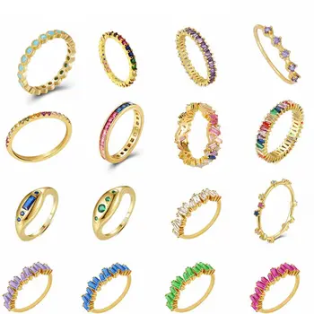 Покрытый 24-каратным золотом/серебром 925 Многоцветные кольца с кристаллами, Бирюзовое Обручальное кольцо с обещанием, Вечерние ювелирные изделия, подарки