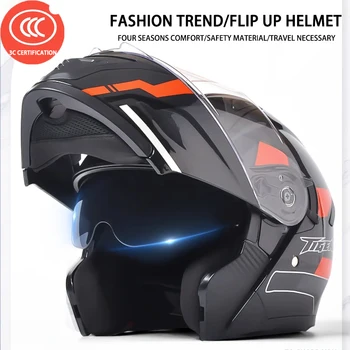Рекламный Откидной Мотоциклетный Шлем Для Мужчин С Двойными линзами Moto Cross Full Face Шлемы Со светодиодной сертифицированной защитной крышкой Бесплатная доставка