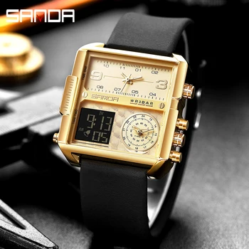 Роскошные Кожаные Мужские часы Модный Дизайн с квадратным циферблатом, Спорт на открытом воздухе, Простые часы SANDA 6023, Светящиеся Водонепроницаемые Reloj Hombre