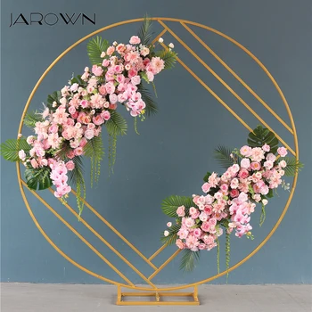 Свадебные цветы JAROWN, Розовая Цветочная композиция, Круглая бриллиантовая арка, украшение для вечеринки, декоративный цветочный ряд