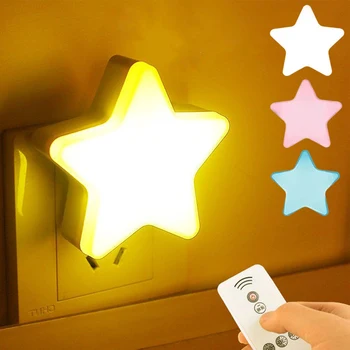 Светодиодный ночник в форме звезды, Розетка с дистанционным управлением, Лампа для декора спальни, Прикроватные настенные светильники, Ночники для сна ребенка