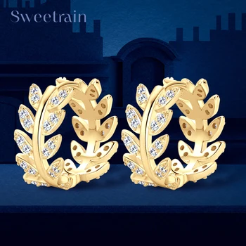 Серьги-кольца с муассанитом Sweetrain Leaves, покрытые желтым золотом 18 Карат, серебро 925 пробы, изысканные серьги, подарок девушке на день рождения
