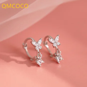 Серьги Серебряного цвета QMCOCO, модный Элегантный Дизайн, аксессуары для вечеринок с бабочками и цирконием, креативные ювелирные украшения для подарков женщинам