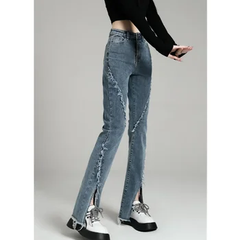 Синие джинсы для женщин с высокой талией, модная американская уличная одежда, Винтажные широкие джинсовые брюки в стиле Y2K, женские брюки, мешковатые джинсовые брюки