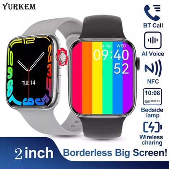Смарт-часы YurKem Серии 8, спортивный трекер с NFC GPS, Bluetooth-вызов, Беспроводная зарядка, умный браслет, Мужские Женские умные часы для IOS Android