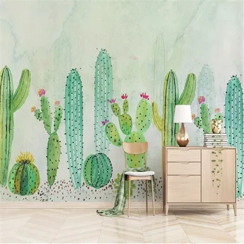 Современная Детская комната с Ручной росписью Зеленого Растения Кактус 3D Фотообои для Гостиной Спальни Декор Детской Комнаты Обои 3D