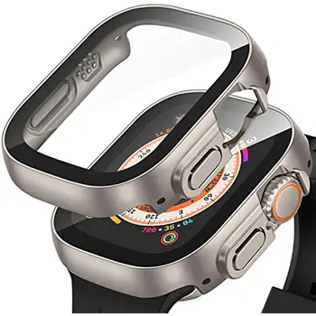 Стекло + чехол для Apple Watch Ultra 49mm Band Smartwatch, Бампер для ПК + Защитная пленка для экрана, закаленное покрытие, iwatch series Ultra Accessories