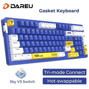 Трехрежимная механическая клавиатура DAREU, 98 клавиш, Переключатель Небесно-голубого цвета, RGB Подсветка, Игровые клавиатуры, Колпачки для клавиш из PBT, прокладка для геймеров, KB