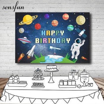 Фон для дня рождения Sensfun Universe Adventure, космический корабль, мальчик-астронавт, фон для фотосъемки дня рождения, баннер с космической планетой
