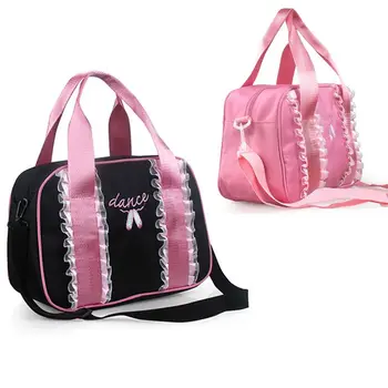 Холщовая Водонепроницаемая сумка-тоут для занятий Йогой, Балета, Розовые Кружевные сумки с вышивкой, тканевая сумка для танцев Принцессы для девочек