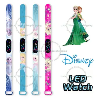 Цифровые часы Disney frozen для детей, Мультяшная фигурка Эльзы и Анны, светодиодные сенсорные водонепроницаемые электронные детские часы, подарки на день рождения